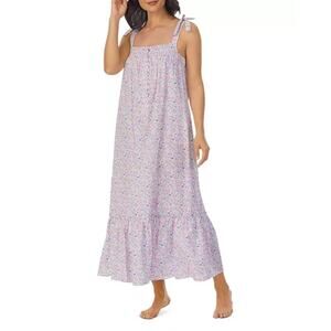 Eileen West Bethany Floral Cotton Ballet Flounce Nightgown Sz L Purple